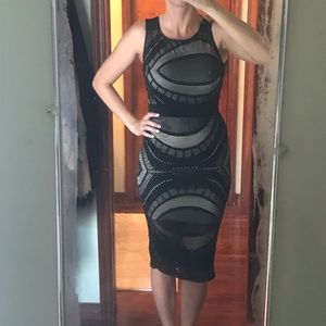 Blk/Tan fitted midi dress. Size M